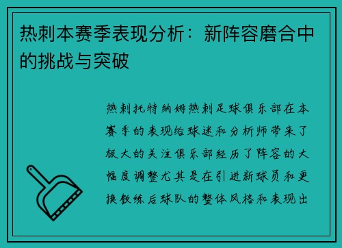 热刺本赛季表现分析：新阵容磨合中的挑战与突破